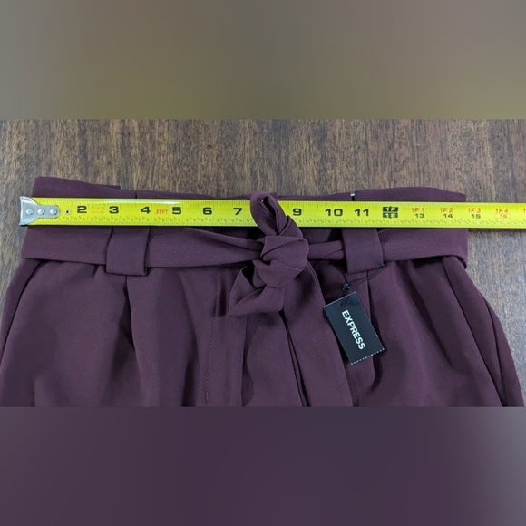 NWT Express Women's High Rise Tie Belt Burgundy Maroon Ankle Pants, Size 8R - Picture 10 of 12